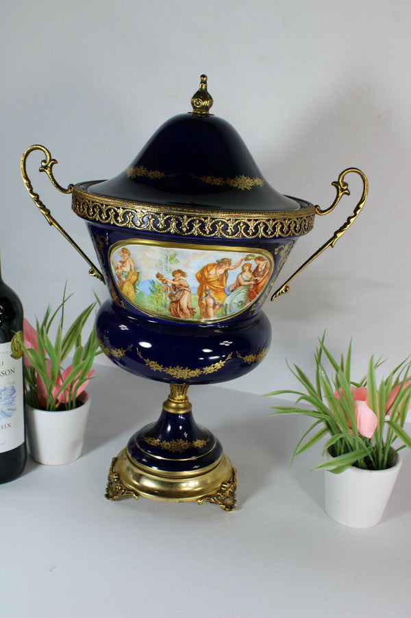 Vintage french limoges cobalt blue porcelain Centerpiece lidded bowl vase