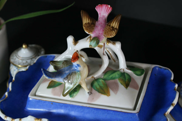 RAre vintage french Limoges porcelain Birds inkwell floral marked