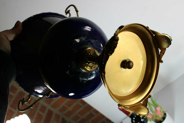 Vintage french limoges cobalt blue porcelain Centerpiece lidded bowl vase
