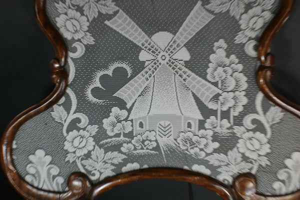 Vintage bruges lace Mill scene floral wood framed plaque panel rare