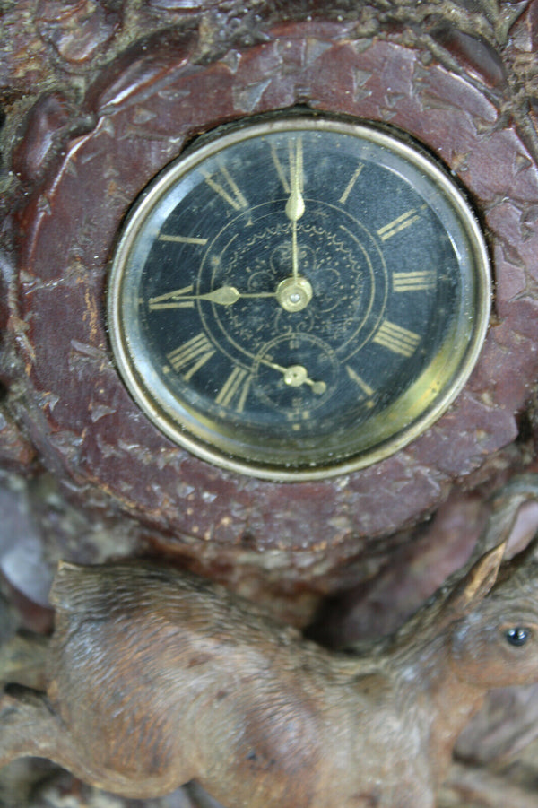 Antique german wood carved black forest mantel clock deer eagle