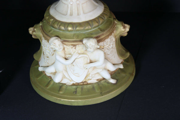 Huge rare pair ROYAL DUX porcelain ceramic Vases Dragon gothic putti vases mark