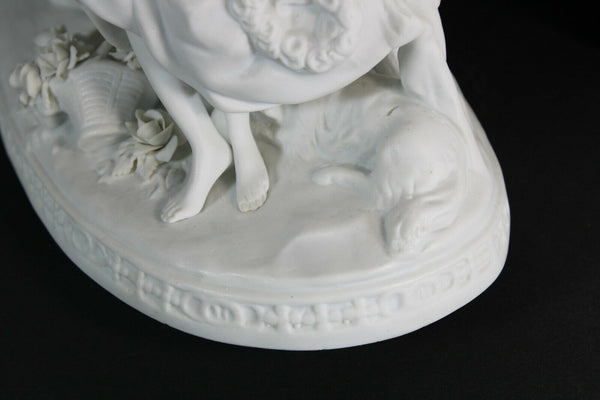 Antique German scheibe alsbach marked Bisque porcelain group statue dog lamb