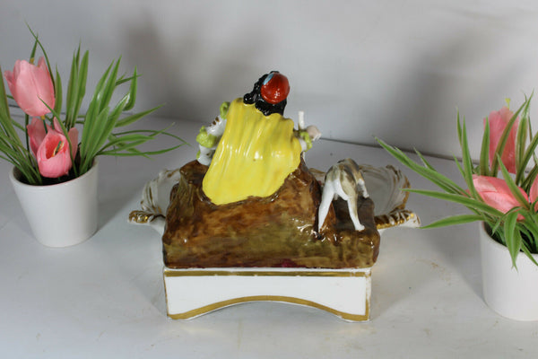 Antique 19thc Vieux paris porcelain inkwell man dog rare french