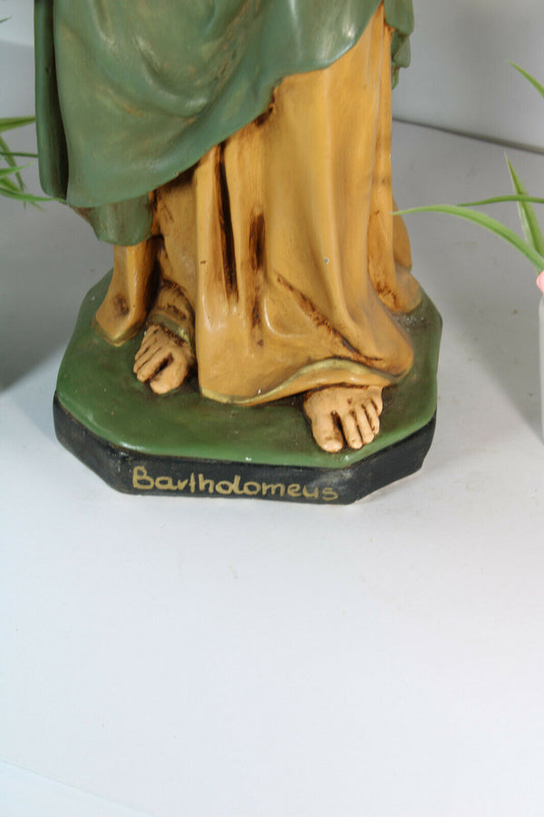 Antique French XL Rare chalkware statue saint bartholomew Religious church