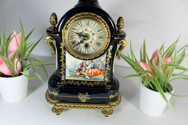 Vintage ACF Sevres porcelain marked Table mantel clock victorian scene