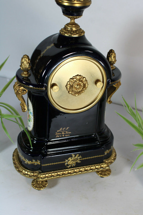 Vintage ACF Sevres porcelain marked Table mantel clock victorian scene