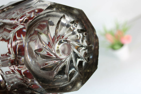 Vintage bohemia crystal ruby red clear glass vase fleur de lys rare 1960