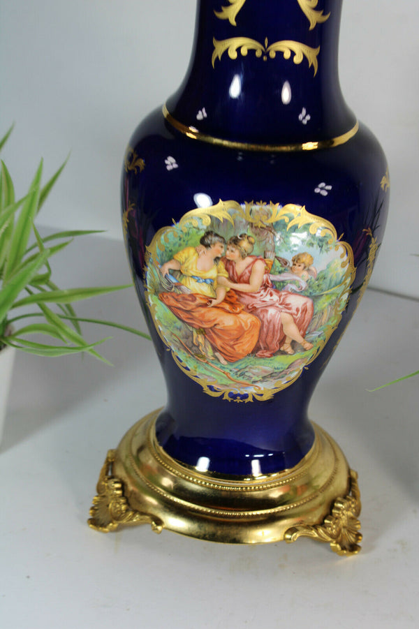 Vintage french limoges cobalt porcelain victorian scene vase
