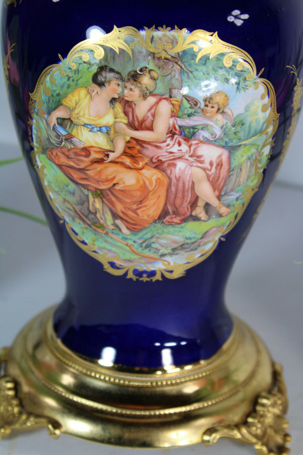 Vintage french limoges cobalt porcelain victorian scene vase
