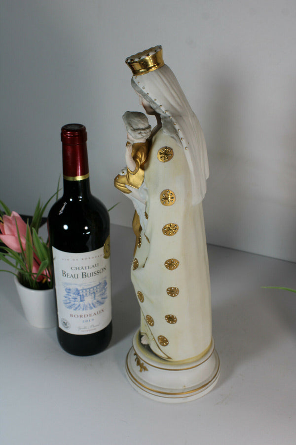 Antique french religious bisque porcelain madonna statue figurine