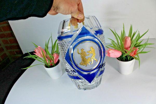 Antique Belgian VAl st lambert signed Crystal double glass vase danse de flore