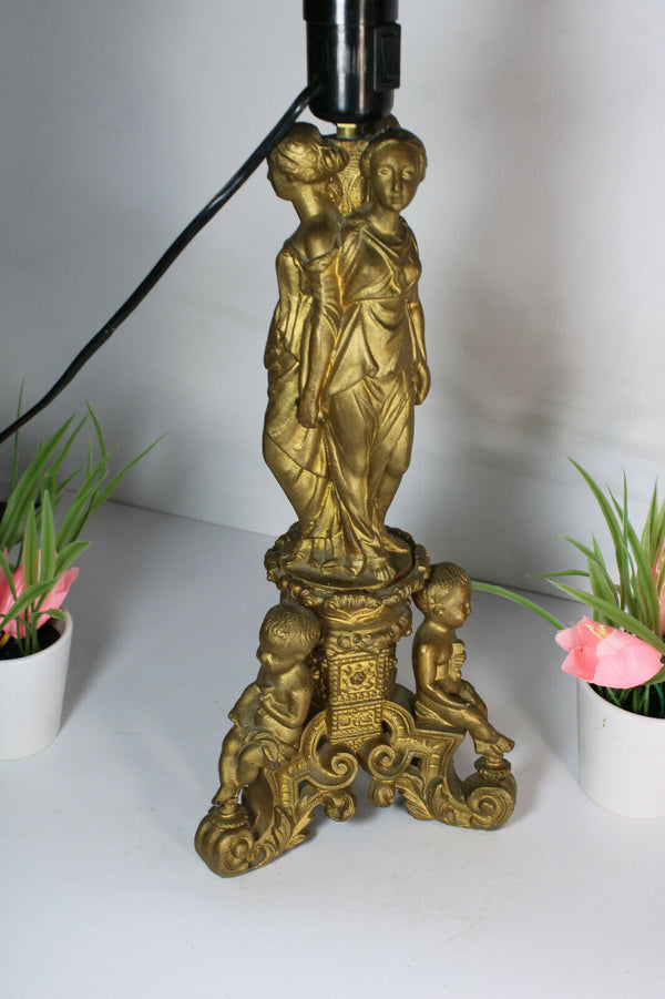 Antique Bronze 3 graces putti cherub angels base Table lamp
