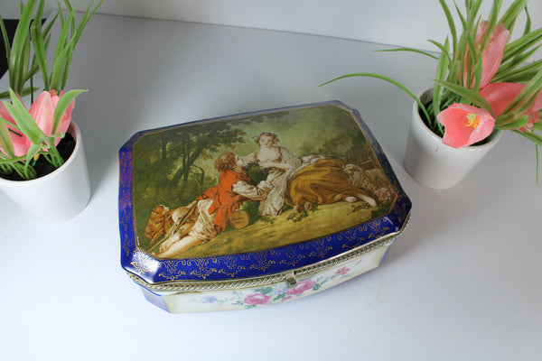 Vintage large porcelain romantic decor porcelain box floral