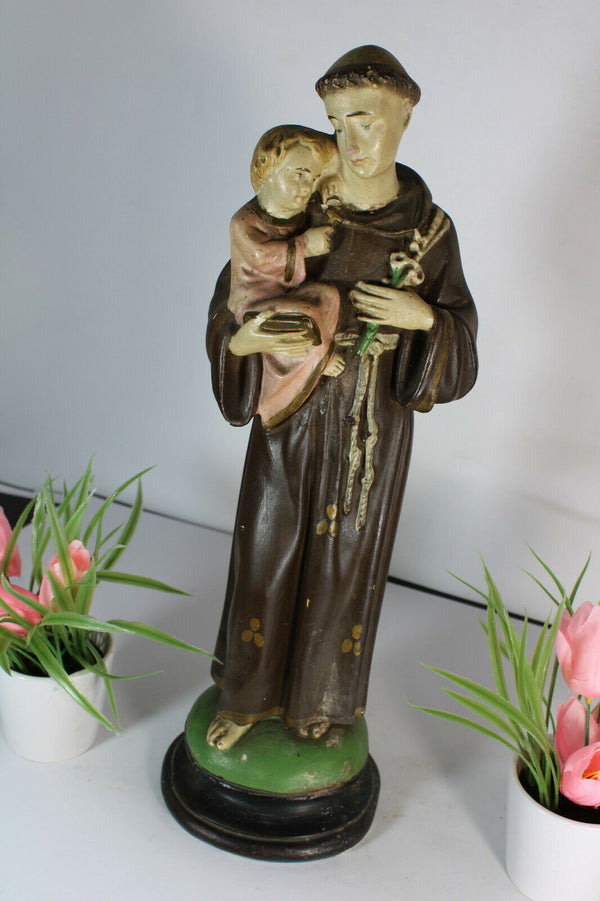 Antique chalkware statue of saint anthony figurine religious