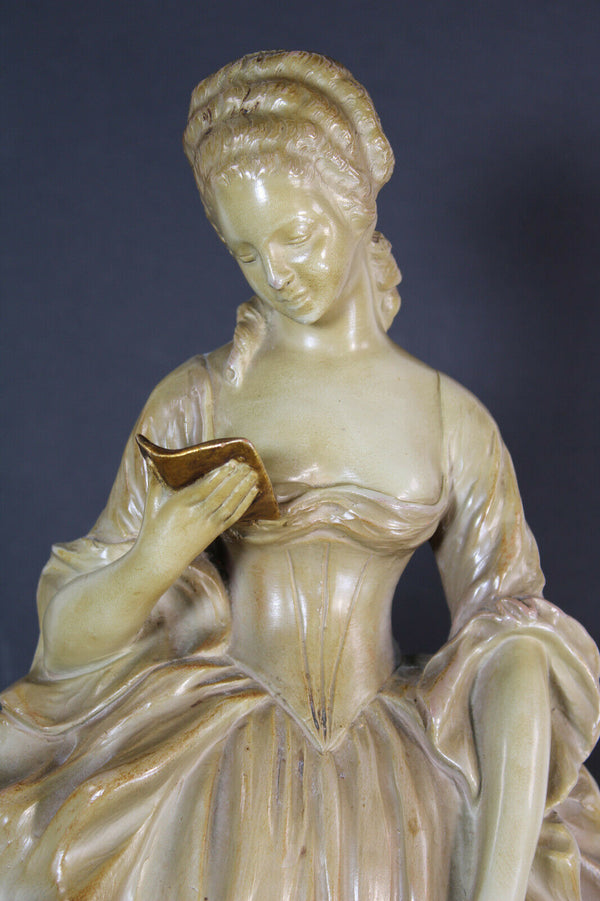 antique art deco terracotta lady figurine on marble stone base signed CARLI