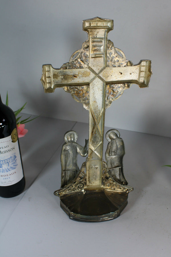 antique spelter zinc belgian Crucifix calvary