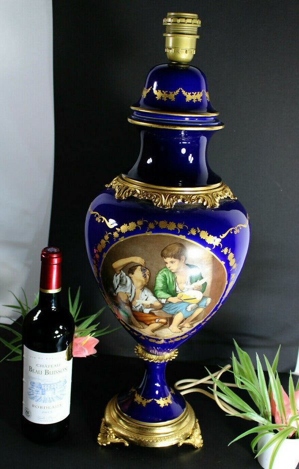 Vintage french cobalt blue limoges table lamp vase