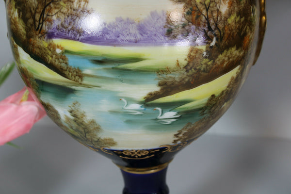 Gorgeous limoges blue cobalt hand paint vases romantic landscape decors rare