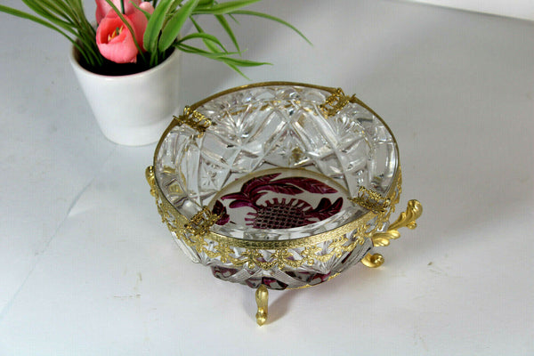 vintage french crystal glass amethyst colour ashtray