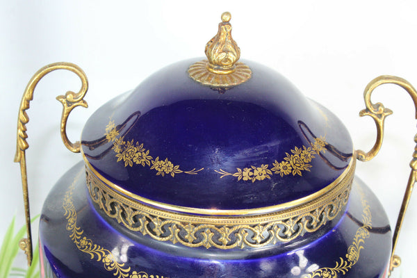 large limoges cobalt blue porcelain centerpiece bowl lidded romantic decor