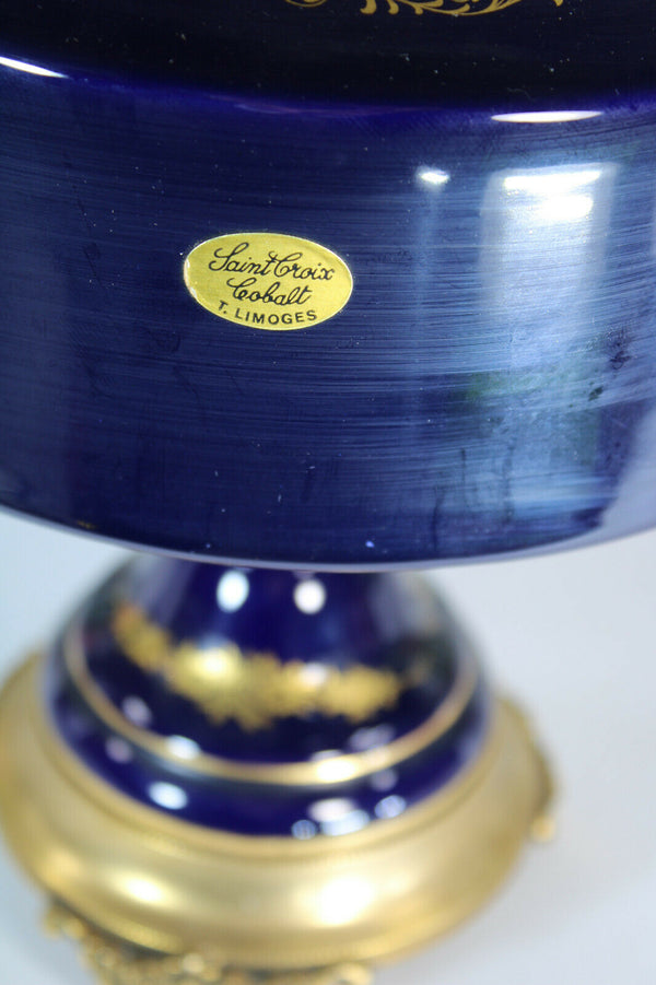 large limoges cobalt blue porcelain centerpiece bowl lidded romantic decor