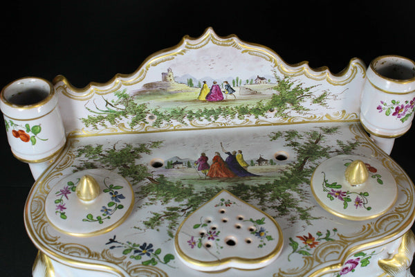 Antique Sceaux paris porcelain faience marked 20thc inkwell hand paint rare