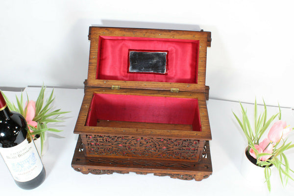Gorgeous french wood cut cherub putti birds box jewelry mirror 1960