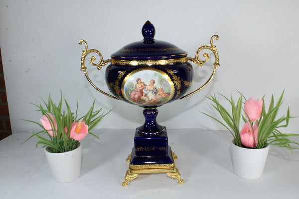 Limoges porcelain centerpiece lidded bowl victorian scene vase