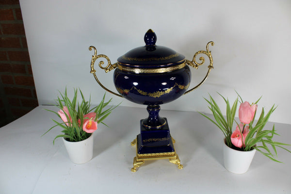 Limoges porcelain centerpiece lidded bowl victorian scene vase