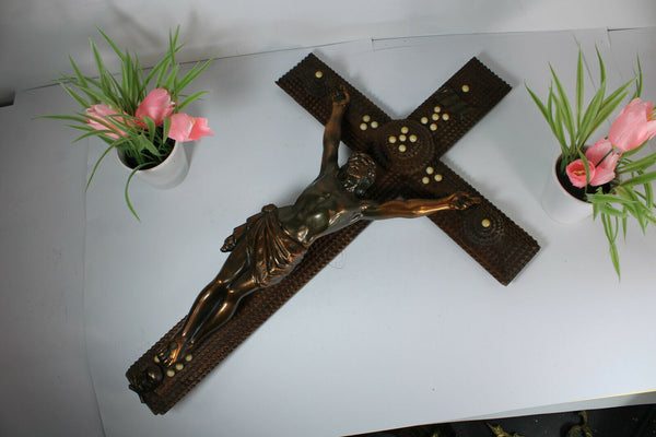 Tramp Art crucifix antique large religious