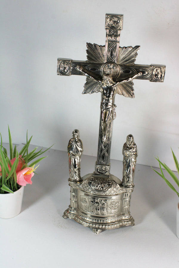 Antique Spelter Crucifix calvary 4 evangelist