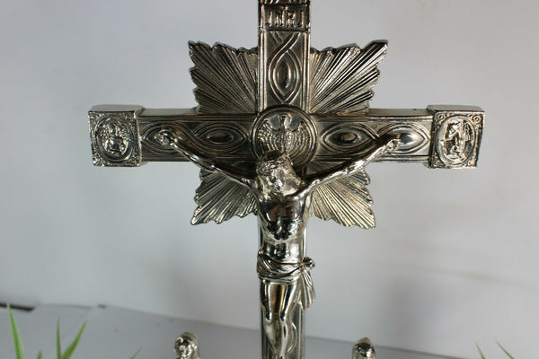Antique Spelter Crucifix calvary 4 evangelist