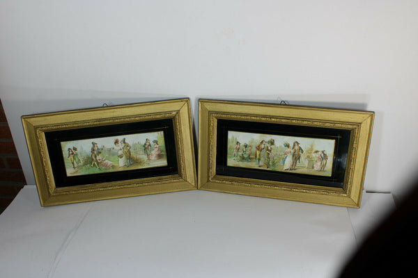 PAIR antique Victorian print paintings Framed 19thc