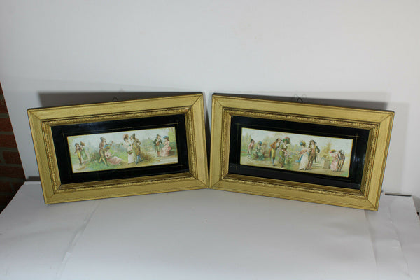 PAIR antique Victorian print paintings Framed 19thc