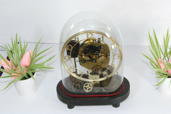 Steampunk skeleton vintage table clock hand made under globe dome glass rare