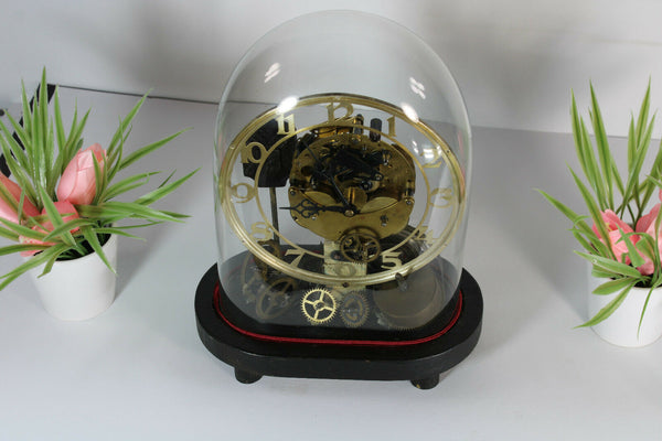 Steampunk skeleton vintage table clock hand made under globe dome glass rare