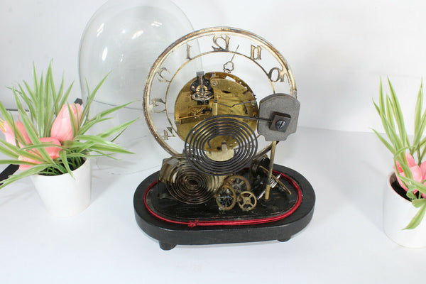 Steampunk skeleton vintage table clock hand made under globe dome glass rare