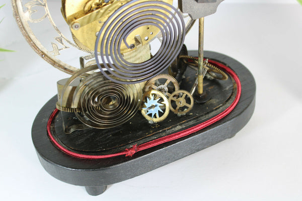 Steampunk skeleton vintage table clock hand made under globe dome glass rare
