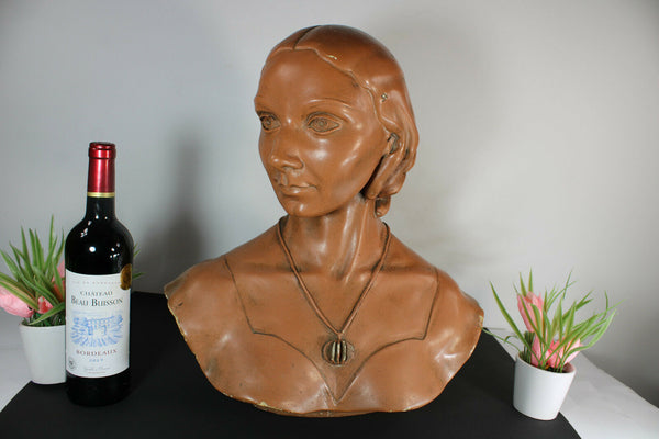 ARt deco Chalk Bust statue lady signed sculpture