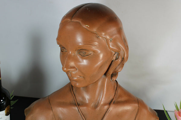 ARt deco Chalk Bust statue lady signed sculpture