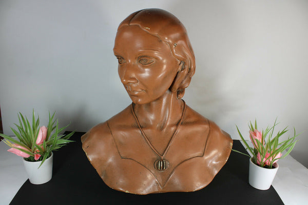 ARt deco Chalk Bust statue lady signed sculpture