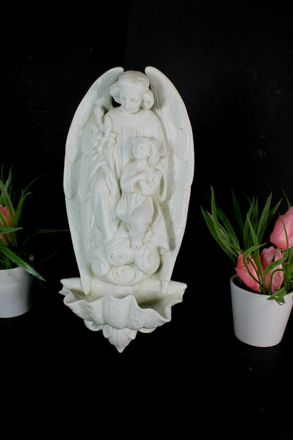 Antique Large bisque porcelain holy water font archangel rare