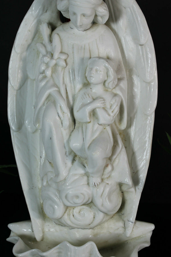 Antique Large bisque porcelain holy water font archangel rare