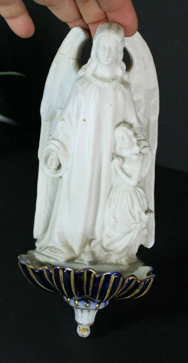 Antique French bisque porcelain angel holy water font religious