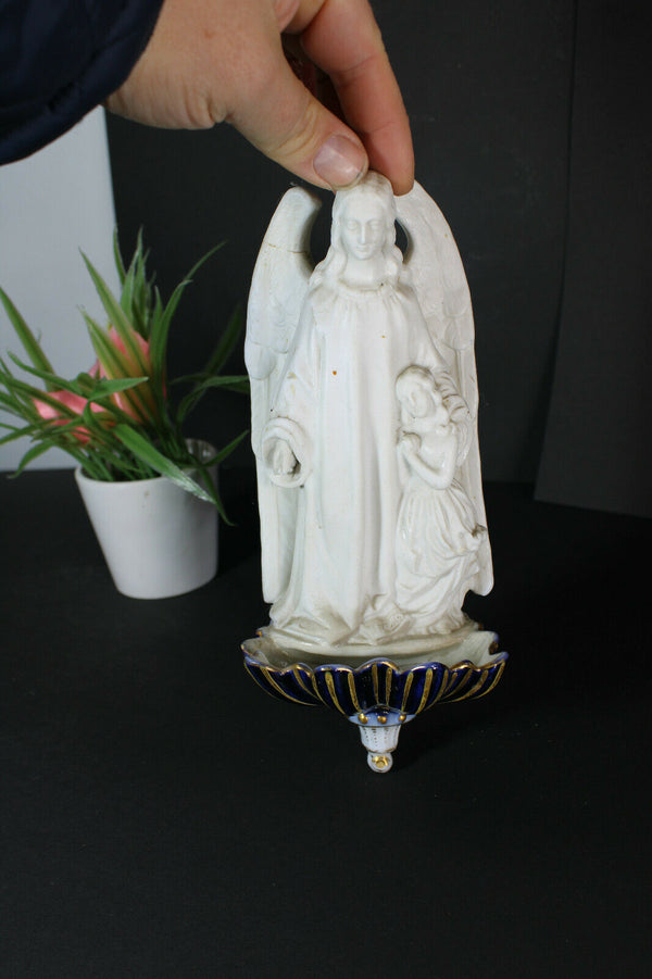 Antique French bisque porcelain angel holy water font religious