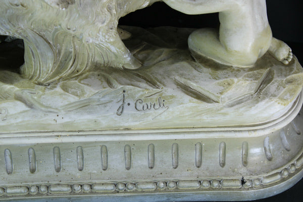 Antique XL CARLI signed Sculpture Statue putti cherub ram