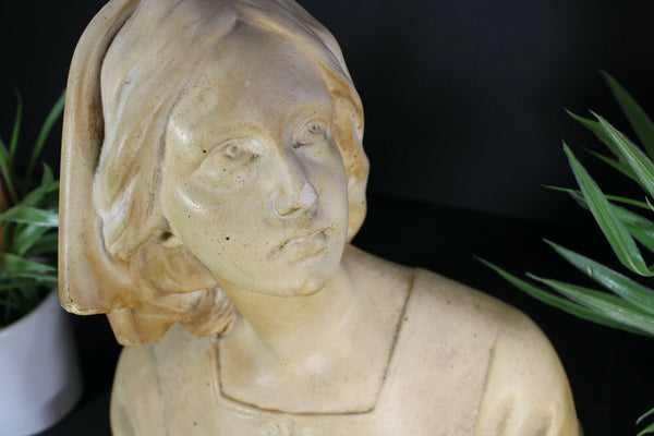 Antique bust chalkware sculpture statue of joan of arc jeanne art deco