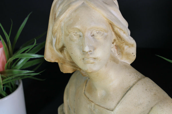Antique bust chalkware sculpture statue of joan of arc jeanne art deco