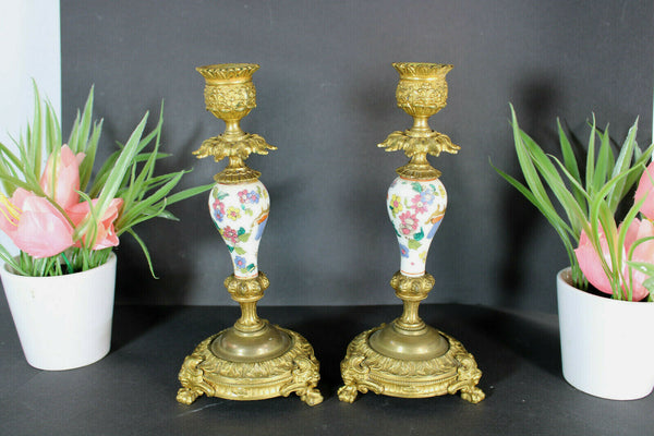 pair chinese porcelain bronze candelabras lion heads candle holders